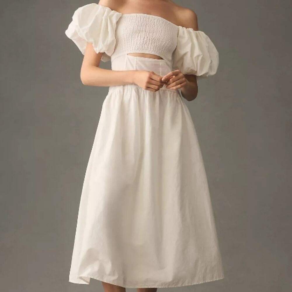 Moon River White Off-Shoulder Maxi Dress with Puff Sleeves